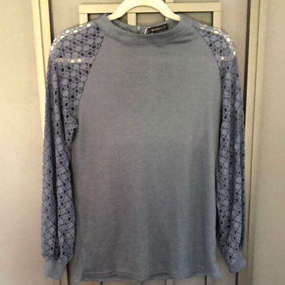New Miholl Soft waffle long sleeve top with lace sleeves. Size S - Picture 1 of 9